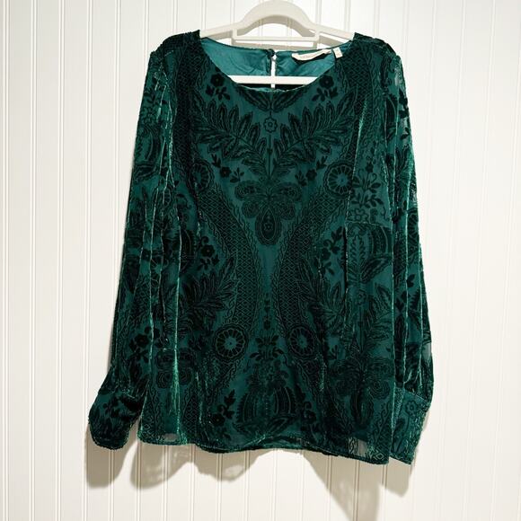 Soft Surroundings Vanetta Velvet Blouse Emerald Green Plus Size 1X - Picture 1 of 7